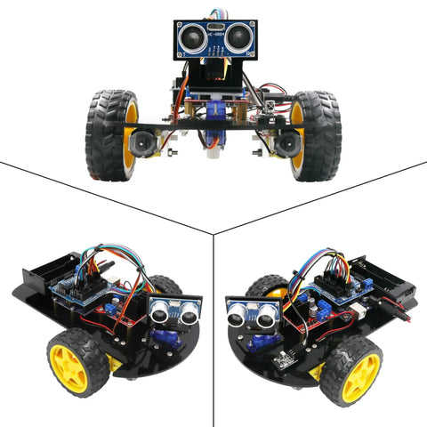 2WD Smart Robot Car Kit With Ultrasonic Sensor Module R3 Board Remote Control Arduino IDE Compatible DIY Kit With Tutorials