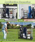 On Wheels Golf Bag Rack With Storage For Two Bags And Gear Heavy Duty Golf Organizer With Wheels in garage home and golf club