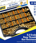 Heavy Duty Grade 8 Zinc Yellow Coated Bolts And Nuts Assortment Kit With Case For Auto Repair And DIY Projects One Quarter Twenty Five Sixteenths Eighteen Three Eighths Sixteen One Half Thirteen Hex Bolts Nuts And Washers Set For Garage Or Shop Use, 949-piece case