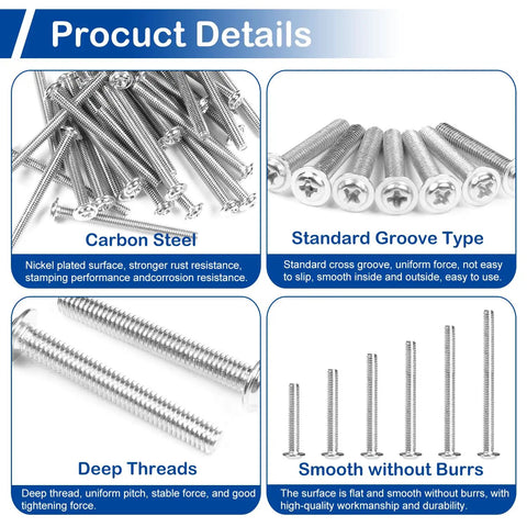 125Pcs Cabinet Screws And Drawer Knobs Kit With M4 Machine Screws Assortment, Pan Washer Head Pro Grade Hardware, shown in detail