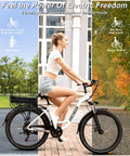 Woman riding Electric Bike For Adults 26 Inch Commuter E Bike With 48V 500Wh Removable Battery Fast Charge outdoors.