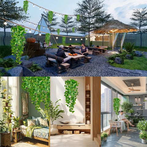 Three Pack Artificial Hanging Plants Ivy Vines, About Three Point Six Feet Total Length, Realistic Greenery Garlands in diverse settings