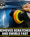 Using TORQX Dual Action Random Orbital Polisher on car paint to remove scratches and swirls, 700W motor, 8mm orbit