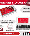 Open storage case of Drywall Screws Assortment Kit, 320 Piece Black Coated Wood Screws Set In Sizes Six And Eight, labeled compartments.