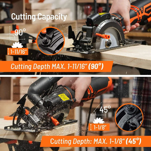 DOVAMAN 4-1/2 inch circular saw with laser, metal auxiliary handle, and six blades