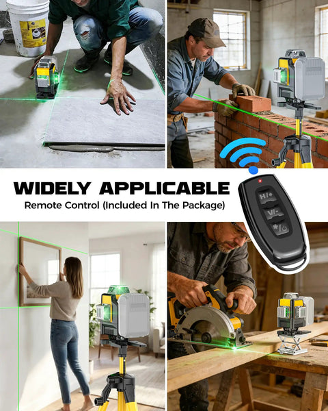 Green Laser Level With Tripod 4D 360 Degree Self Leveling Line Laser For Construction And Tile Work Indoor Renovation 16 Lines Pro Grade High Visibility Beam Accurate Plumb And Level Tool Only Works With DeWalt 20V Battery, remote control