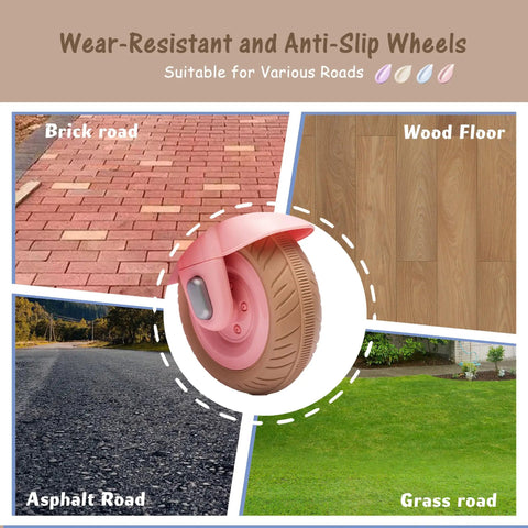 Anti-slip wheels for 12V Dual Motor Kids Ride On Motorcycle With Storage Compartments, 2 Seater Pink Toy ATV on various road surfaces