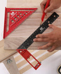 Top Shelf 12 Inch Aluminum Framing Carpenter Square With Retractable Ledge And Scribe Pin No Fuss Lightweight Rust Proof Woodworking Try Square Layout Tool For Pro Roofing in use on wood.