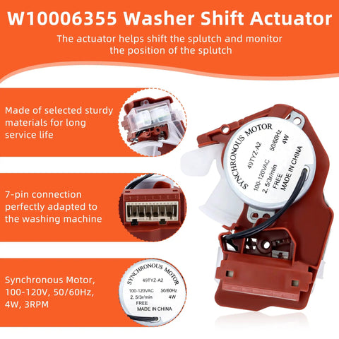 No Sweat Washer Shift Actuator Plus Pulley Clutch Kit And Drive Belt For Household Clothes Washer Smooth Spin, close-up of actuator.