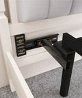 Built Tough Adjustable Headboard Brackets For Metal Bed Frame With Heavy Duty Footboard Extension Bolts No Sweat Install Matte Black Mounting Kit Fits Twin Full Queen King Size 2 Pack close-up view of installation on metal bed frame.