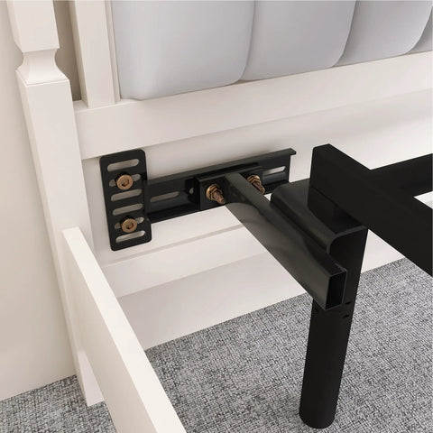 Built Tough Adjustable Headboard Brackets For Metal Bed Frame With Heavy Duty Footboard Extension Bolts No Sweat Install Matte Black Mounting Kit Fits Twin Full Queen King Size 2 Pack close-up view of installation on metal bed frame.