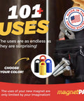 Neodymium Anti Rust Magnet With Quick Release Key Ring Stud Finder And Hide A Key Tool Holder shown with 101 uses.