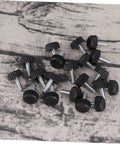 20 Pc Adjustable Furniture Feet With Threaded Plastic Glides No Sweat Setup Floor Savers showing black and silver threaded glides on fabric surface.