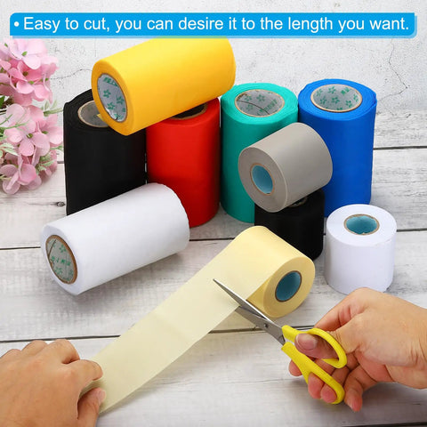Various colored duct tapes including Pipe Wrapping Tape 4.7 Inch by 49.2 Feet, PVC Duct Tape Pack of 2 for Waterproof Insulation.