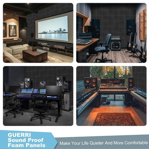 Top Shelf Studio Gear 48 Pack Premium High Density Acoustic Foam Panels 12 By 12 Inch Wedge Design Sound Absorbing Wall Tiles in studio.