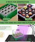 All In One Seed Starter Tray Kit 10 Pack With 120 Cells And Heightened Lids Humidity Dome For Indoor Gardening Seedlings Thickened Trays Great For Germination And Cuttings Green, shown with plant light and heat mat setup.
