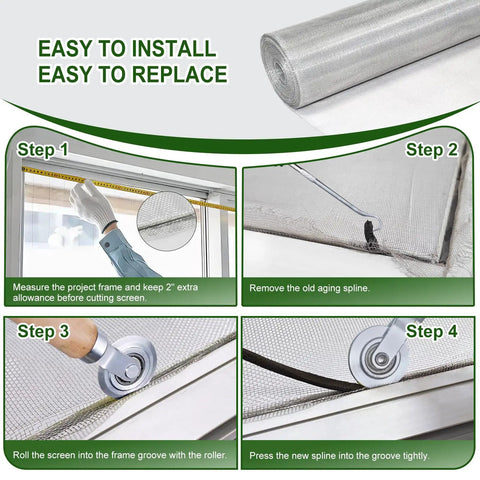 Installation steps for Aluminum Window Screen Mesh Roll 3x25 Insect Screen For Sliding Doors Patio Balcony DIY Installation