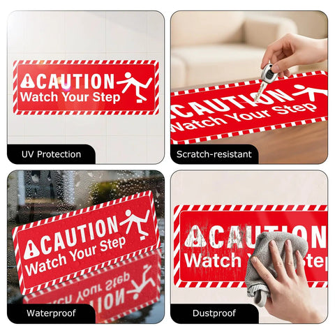 Hella Durable 4 Pack Caution Watch Your Step Floor Decals 6 X 16 Inch Self Adhesive Vinyl Warning Sign For Indoor Outdoor Non Slip Protection Easy Peel And Stick Setup