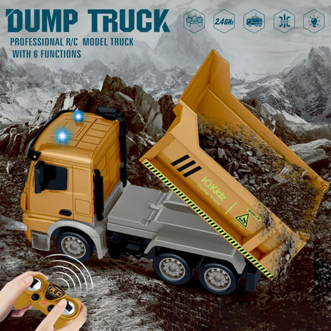 Remote Control Dump Truck Toy With Blue Warning Lights Realistic RC Construction Vehicle for Boys and Girls Aged 3 to 10