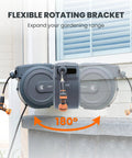 Retractable Wall Mounted Garden Hose Reel Half Inch By One Hundred Feet With Auto Rewind And Lock At Any Length In Dark Gray