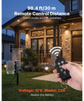 Heavy-Duty Outdoor Power Stake with Smart Timer Acts As a Power Party Starter Transforming One Dead Outlet Into Six Connected Hubs, 50 ft Weatherproof Extension Cord with Remote Control and Dusk to Dawn Auto Switch for Christmas Lights Patio, showing remote control operation.