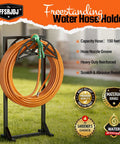 Beefy Heavy Duty Metal Hose Holder With Freestanding Stand And Stable Triangular Base No Wobble Includes 2 Tool Hooks
