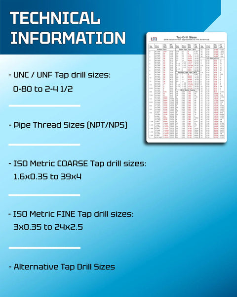 Dead On Inch And Metric Tap Drill Size Guide With A Slick Waterproof Magnetic Chart displaying UNC, UNF, NPT, ISO sizes.