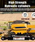 Kingway hydraulic top link Cat. 1-1 with locking block, black cylinder with two hoses, mounted on a yellow harvester.
