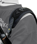 Person with Durable Leather Rifle Stock Cover With Built In Recoil Pad And Cartridge Sling For Calibers on shoulder