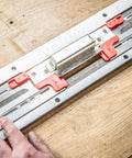 No Fuss Adjustable Door Latch And Strike Plate Router Jig Featuring Knockout Precision And Dual Layer Aluminum Plates for precise routing on wood.