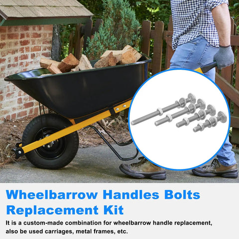 Premium Wheelbarrow Handle Bolts And Nuts Kit Includes Four Heavy Duty Frame Sizes For Quick Repair Of Aging Garden Carts with wooden handles.