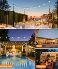 Remote Dimmable Outdoor String Lights, 50ft Run With 25+1 ST38 Edison Bulbs, 3 Color Modes 2700K 4000K 5000K, for diverse settings