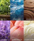 Fresh Ride Vibes Long Lasting Car Air Freshener Hanging Essential Oil Diffuser 6 Pack Wood Cap Scent Strips showing fragrance images.