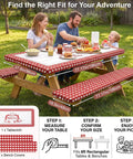 Family enjoying picnic with Waterproof Fitted Table Cover With Bench Covers For 72 Inch Picnic Tables, Windproof Elastic Edges.