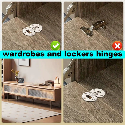 2Pack 90 Degree Hidden Flush Mount Hinges for 90 Degree Opening on wooden desk with green check mark