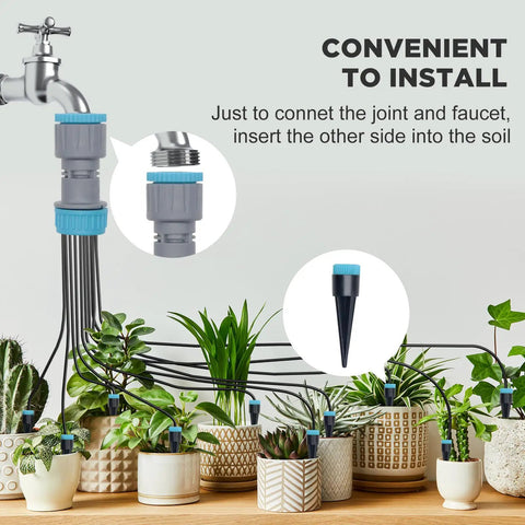 Automatic Drip Irrigation Kit With 10 Drip Emitters And 52 Foot Tubing For Garden Watering Built For Flowers Vegetables Potted Plants And Greenhouses