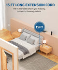 Beefy Six Outlet Power Strip Surge Protector With 15 Ft Extension Cord And Flat Plug in bedroom setup