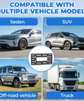 Heavy Duty Universal Front License Plate Bracket Mount No Sweat Setup For Standard Twelve By Six Inch Us Plates shown with various vehicle types.