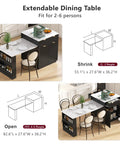 Badass Eighty Three Inch Waterproof Faux Marble Kitchen Cart With Integrated Power Hub Dual Side Rolling Drawers Ultimate Weekend Coffee Corner And Modern Dining Island Ready To Rock In Sharp Black, extendable dining table fit for 2-6 persons.