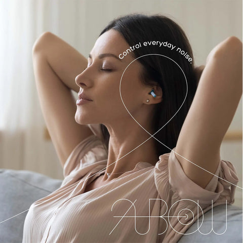 Woman relaxing with Soft Silicone Ear Plugs For Sleep And Noise Reduction, Reusable Ear Plugs For Sleeping, Swimming, Concerts And Snoring.