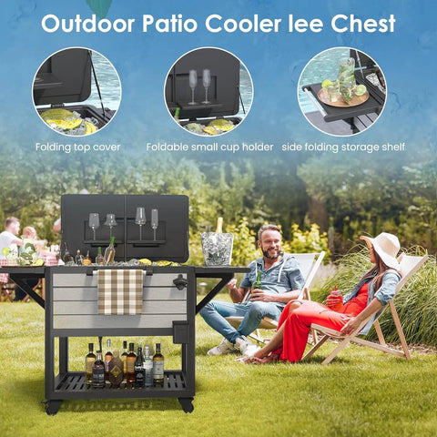 104 Qt Rolling Patio Cooler on Wheels for Poolside Parties Outdoor Beverage Bar Cart with Handles Spacious Ice Chest