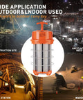 High Output 250W LED Temporary Work Light With 37500 Lumens 5000K Daylight White 360 Degree Beam in various settings