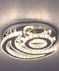 Moon Shape Crystal Chandelier 15.7 Inch Ceiling Light With Remote Control, Dimmable LED Flush Mount Fixture, 32W Energy Efficient