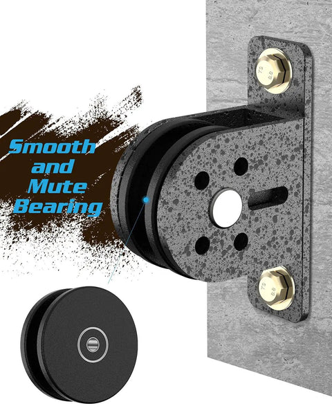 Heavy Duty Silent Pulley Block For Home Gym Lifting Wall Or Ceiling Mount Pulleys With Quiet Dual Bearing Nylon Sheaves 300 KG Load Capacity Durable Stainless Steel Wheel For Lifting Weights And Hoists mounted on a wall showing smooth mute bearing