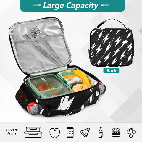 Retro Lightning Bolt Pattern Insulated Lunch Bag For Work School Travel On The Go Carrier With Thermal Insulation And Easy Clean Interior Durable Polyester Keeps Meals Fresh All Day, 11.2 x 3.5 x 9.8 in