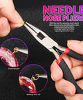 Must Have All In One Hand Drill Kit For Jewelry And Keychain Making With Pin Vise 222 Piece Set Includes Drill Bits 0.8 To 3 Millimeter Pliers Jump Rings Chains Screw Eye Pins And Key Rings LEOBRO needle nose pliers in use bending wire.