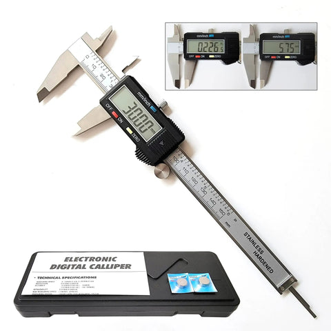 Stainless Steel Caliper Tool With Digital Readout 0 To 6 Inch 0 To 150 MM Big LCD Screen, includes case and batteries