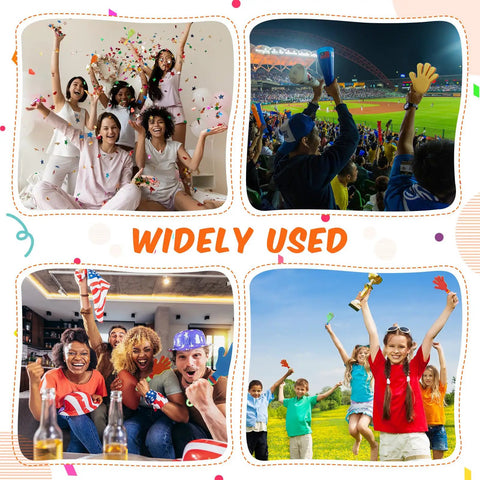 16 Pack Colorful 7.5 Inch Hand Clappers Noisemakers For Parties And Sports showcasing diverse use at events.