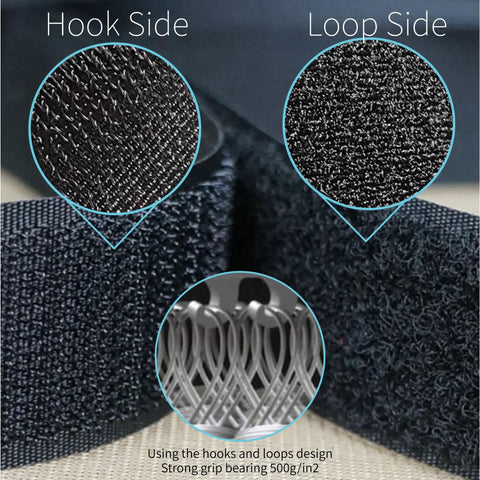 Close-up of Heavy Duty Sew On Hook And Loop Tape with hook side and loop side details for reliable fastening.