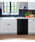 Hella Quiet And Super Spacious Top Control Dishwasher With Plastic Interior And Dry Boost featuring sleek black design in modern kitchen.